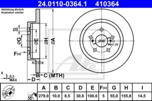 ATE Bremsesæt, skivebremser sizw2n89t1 bagaksel fuld 275mm 10mm for SUBARU TOYOTA LEXUS