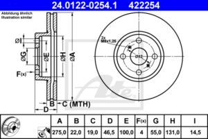 ATE Bremsesæt, skivebremser sizw2n95w9 bagaksel fuld 259mm 9mm for SUBARU TOYOTA LEXUS