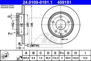 ATE Bremsesæt, skivebremser sizw2n9e07 bagaksel fuld 265mm 25mm for MAZDA