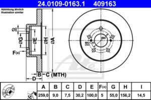 ATE Bremsesæt, skivebremser sizw2na5g9 bagaksel fuld 259mm 9mm for SUBARU TOYOTA LEXUS