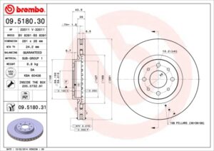BREMBO Bremsesæt, skivebremser ijf141i7g0 foraksel indvendig ventileret 281mm 26mm for FIAT LANCIA ALFA ROMEO