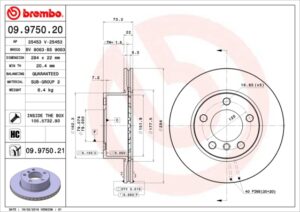 BREMBO Bremsesæt, skivebremser ijzjsgg8x8 foraksel indvendig ventileret 284mm 22mm for BMW
