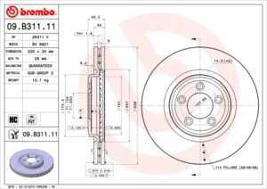 BREMBO Bremsesæt, skivebremser ik3ebym3p6 foraksel indvendig ventileret 326mm 30mm for ROEWE (SAIC) JAGUAR