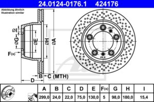 ATE Bremsesæt, skivebremser 142042364 bagaksel perforeret/ventileret 299mm 24mm for PORSCHE