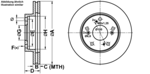 ATE Bremsesæt, skivebremser ijf141daq5 foraksel ventileret 262mm 21mm for ROVER HONDA