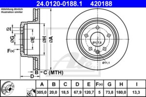 ATE Bremsesæt, skivebremser ijf141eqm3 bagaksel ventileret 305mm 20mm for JAGUAR