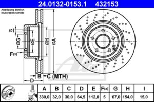 ATE Bremsesæt, skivebremser ijzjsgik32 foraksel perforeret/ventileret 330mm 32mm for MERCEDES-BENZ