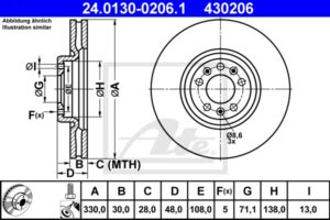ATE Bremsesæt, skivebremser sg00000e12 bagaksel ventileret 330mm 30mm for CITROËN PEUGEOT