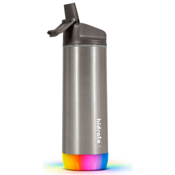 HidrateSpark Pro 17 Straw Smart Vandflaske med LED (500ml) Børstet Stål