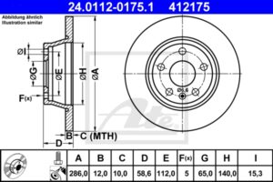 ATE Bremsesæt, skivebremser 142023047 bagaksel fuld 286mm 12mm for VAG SKODA SEAT