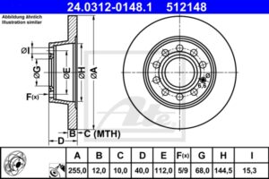 ATE Bremsesæt, skivebremser 142042732 bagaksel fuld 255mm 12mm for VAG SEAT SKODA