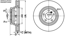 ATE Bremsesæt, skivebremser ijf1414wh4 foraksel ventileret 348mm 30mm for BMW