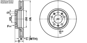 ATE Bremsesæt, skivebremser ijf1414y10 foraksel ventileret 304mm 28mm for PEUGEOT CITROËN FIAT TOYOTA