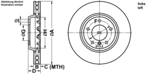 ATE Bremsesæt, skivebremser ijf14151e8 højre ventileret 315mm 28mm for BMW