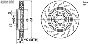 ATE Bremsesæt, skivebremser ijf14153g6 højre perforeret/ventileret 345mm 28mm for BMW
