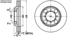 ATE Bremsesæt, skivebremser ijf1415cm0 foraksel ventileret 257mm 22mm for KIA HYUNDAI DAEWOO NISSAN