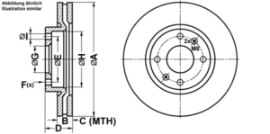 ATE Bremsesæt, skivebremser ijf1415i56 foraksel ventileret 280mm 26mm for KIA HYUNDAI