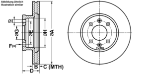 ATE Bremsesæt, skivebremser ijf1415w22 foraksel ventileret 256mm 19mm for HYUNDAI