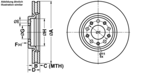 ATE Bremsesæt, skivebremser ijf1415xo6 foraksel ventileret 305mm 28mm for FIAT