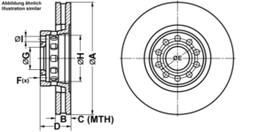 ATE Bremsesæt, skivebremser ijf14167e0 foraksel ventileret 314mm 30mm for VAG