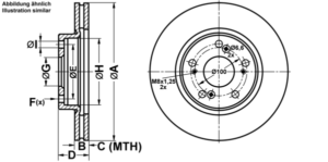 ATE Bremsesæt, skivebremser ijf1416b04 foraksel ventileret 282mm 23mm for HONDA