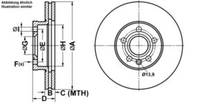 ATE Bremsesæt, skivebremser ijf1416td4 foraksel ventileret 300mm 26mm for FORD VAG
