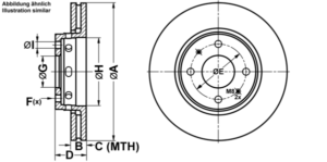 ATE Bremsesæt, skivebremser ijf14178a2 foraksel ventileret 281mm 23mm for VOLVO MITSUBISHI