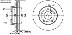 ATE Bremsesæt, skivebremser ijf1417bm8 foraksel ventileret 257mm 26mm for FORD NISSAN