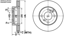 ATE Bremsesæt, skivebremser ijf1418sj4 foraksel ventileret 236mm 18mm for MITSUBISHI