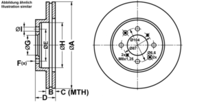 ATE Bremsesæt, skivebremser ijf1419cv3 foraksel ventileret 260mm 23mm for HONDA