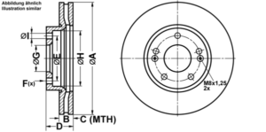 ATE Bremsesæt, skivebremser ijf141abh7 foraksel ventileret 280mm 26mm for HYUNDAI KIA