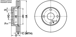 ATE Bremsesæt, skivebremser ijf141ak95 foraksel ventileret 235mm 22mm for MAZDA