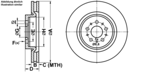 ATE Bremsesæt, skivebremser ijf141avq5 foraksel ventileret 305mm 28mm for FIAT