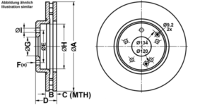 ATE Bremsesæt, skivebremser ijf141b4w1 foraksel ventileret 300mm 28mm for MERCEDES-BENZ CHRYSLER