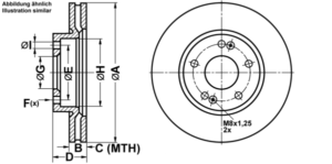 ATE Bremsesæt, skivebremser ijf141bdj1 foraksel ventileret 280mm 26mm for KIA HYUNDAI