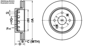 ATE Bremsesæt, skivebremser ijf141bv99 foraksel ventileret 258mm 24mm for KIA