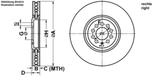 ATE Bremsesæt, skivebremser ijf141c9g3 højre ventileret 334mm 32mm for VAG BMW BENTLEY CHRYSLER MERCEDES-BENZ