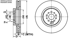 ATE Bremsesæt, skivebremser ijf141cmq9 foraksel ventileret 330mm 32mm for FIAT