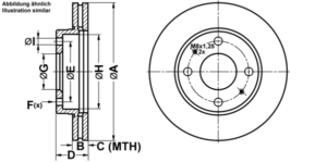 ATE Bremsesæt, skivebremser ijf141cqn9 foraksel ventileret 257mm 24mm for KIA HYUNDAI DAEWOO NISSAN