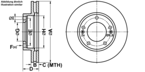 ATE Bremsesæt, skivebremser ijf141czz9 foraksel ventileret 302mm 28mm for KIA