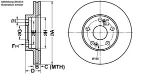 ATE Bremsesæt, skivebremser ijf141d4y3 foraksel ventileret 262mm 22mm for RENAULT