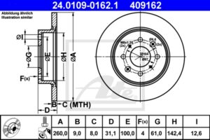 ATE Bremsesæt, skivebremser ijf141dzn5 bagaksel fuld 260mm 9mm for FIAT ROVER HONDA MG SUZUKI