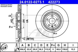 ATE Bremsesæt, skivebremser ijf141evk7 bagaksel ventileret 356mm 22mm for PORSCHE VAG