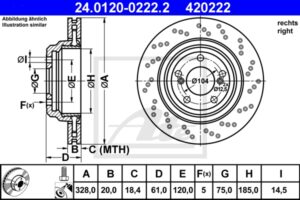 ATE Bremsesæt, skivebremser ijf141ewl1 højre perforeret/ventileret 328mm 20mm for BMW LAND ROVER