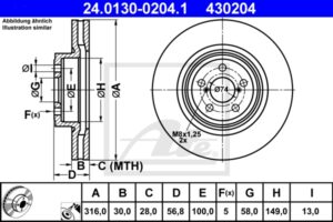 ATE Bremsesæt, skivebremser ijzjsg6nm7 foraksel ventileret 316mm 30mm for SUBARU