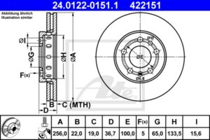 ATE Bremsesæt, skivebremser ijzjsg6pc9 foraksel ventileret 256mm 22mm for VAG SKODA