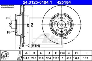 ATE Bremsesæt, skivebremser ijzjsgguo1 foraksel ventileret 314mm 25mm for VAG