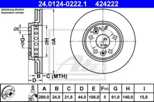 ATE Bremsesæt, skivebremser ijzjsgi6r2 foraksel ventileret 280mm 24mm for MERCEDES-BENZ RENAULT