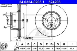 ATE Bremsesæt, skivebremser ijzjsgi7l2 foraksel ventileret 312mm 24mm for BMW