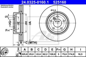 ATE Bremsesæt, skivebremser ijzjsgj0g1 foraksel ventileret 325mm 25mm for BMW ROVER